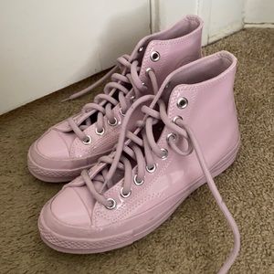 Converse Patent Faux Leather Baby Pink High Tops